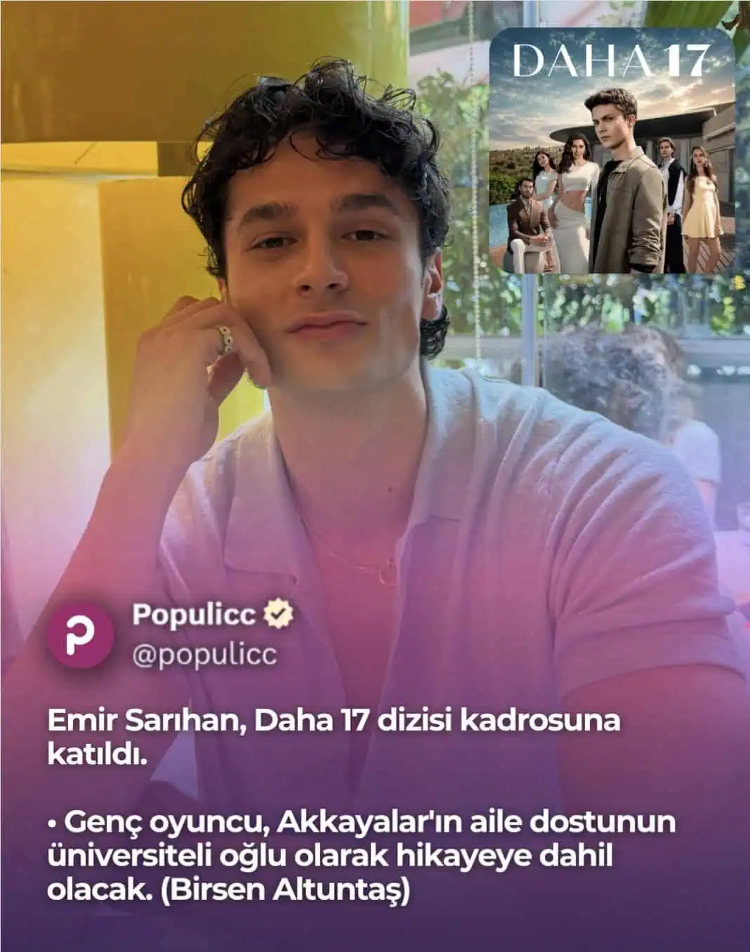 Daha 17 dizisine yeni gelen oyuncu Doğukan rolünde oynayacak 